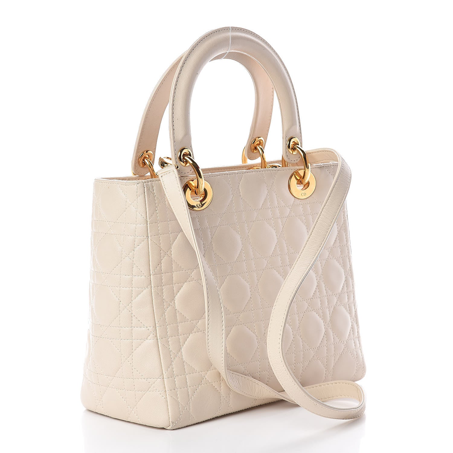 Christian Dior Lambskin Cannage Medium Lady Dior Light Beige 3 of 25