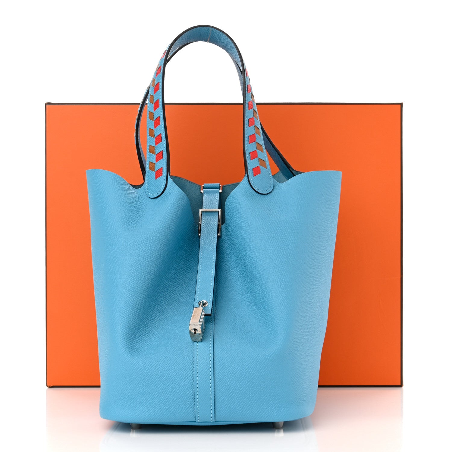 Hermes Epsom Tressage De Cuir Picotin Lock 22 MM Bleu du Nord Rouge Coeur Gold 11 of 11