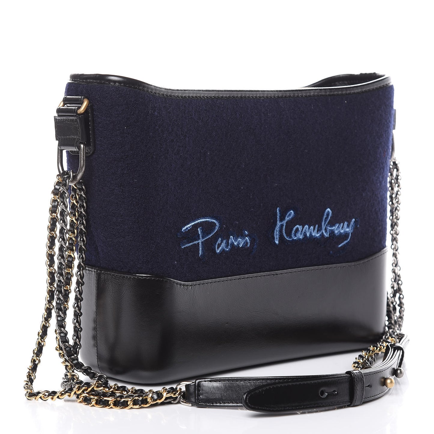 Wool Embroidered Medium Gabrielle Hobo Dark Navy Blue