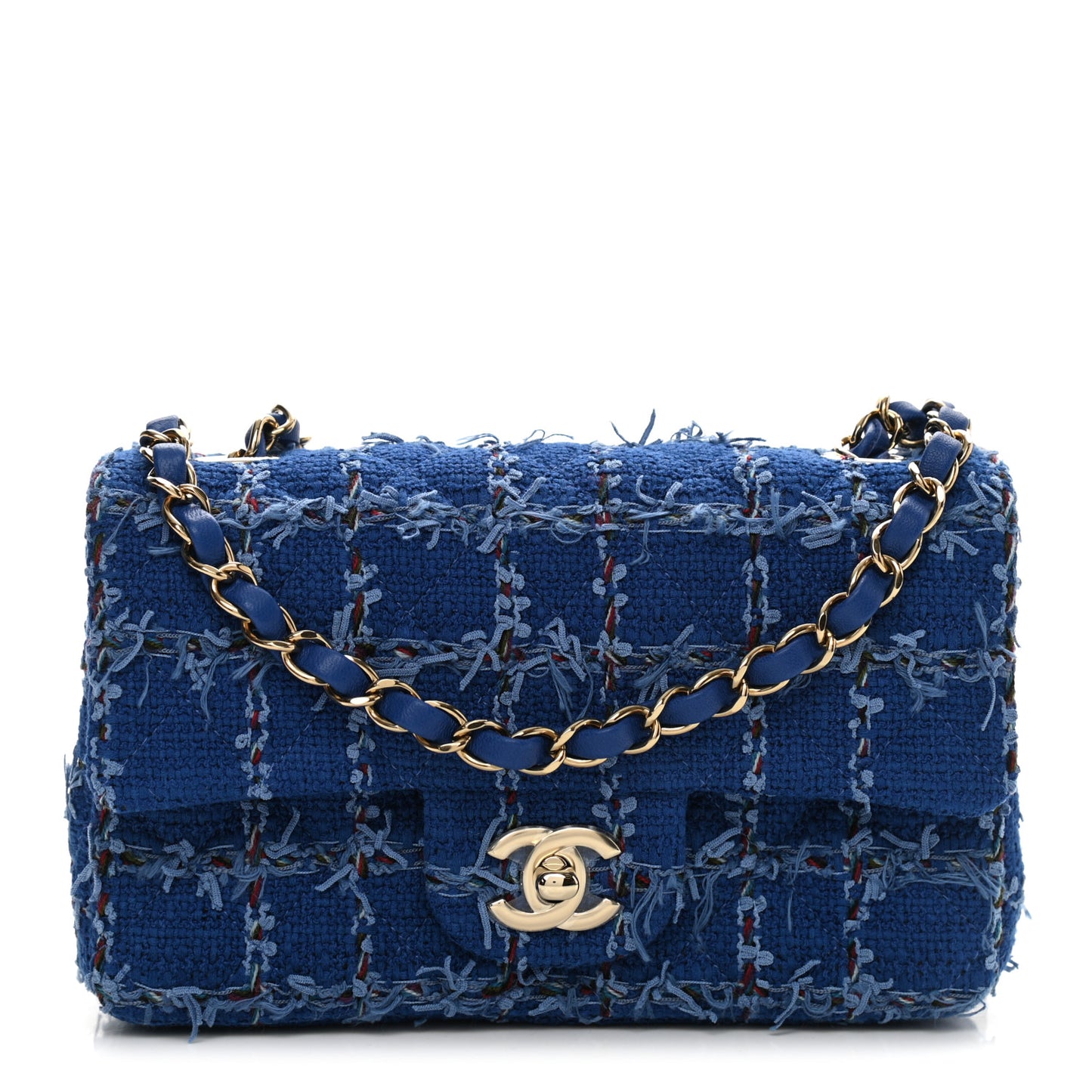 Tweed Quilted Mini Rectangular Flap Blue Multicolor