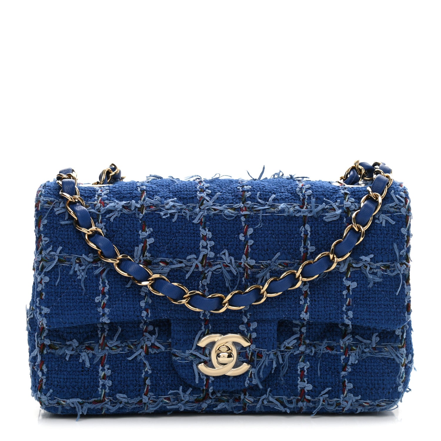 Chanel Tweed Quilted Mini Rectangular Flap Blue Multicolor 1 of 10