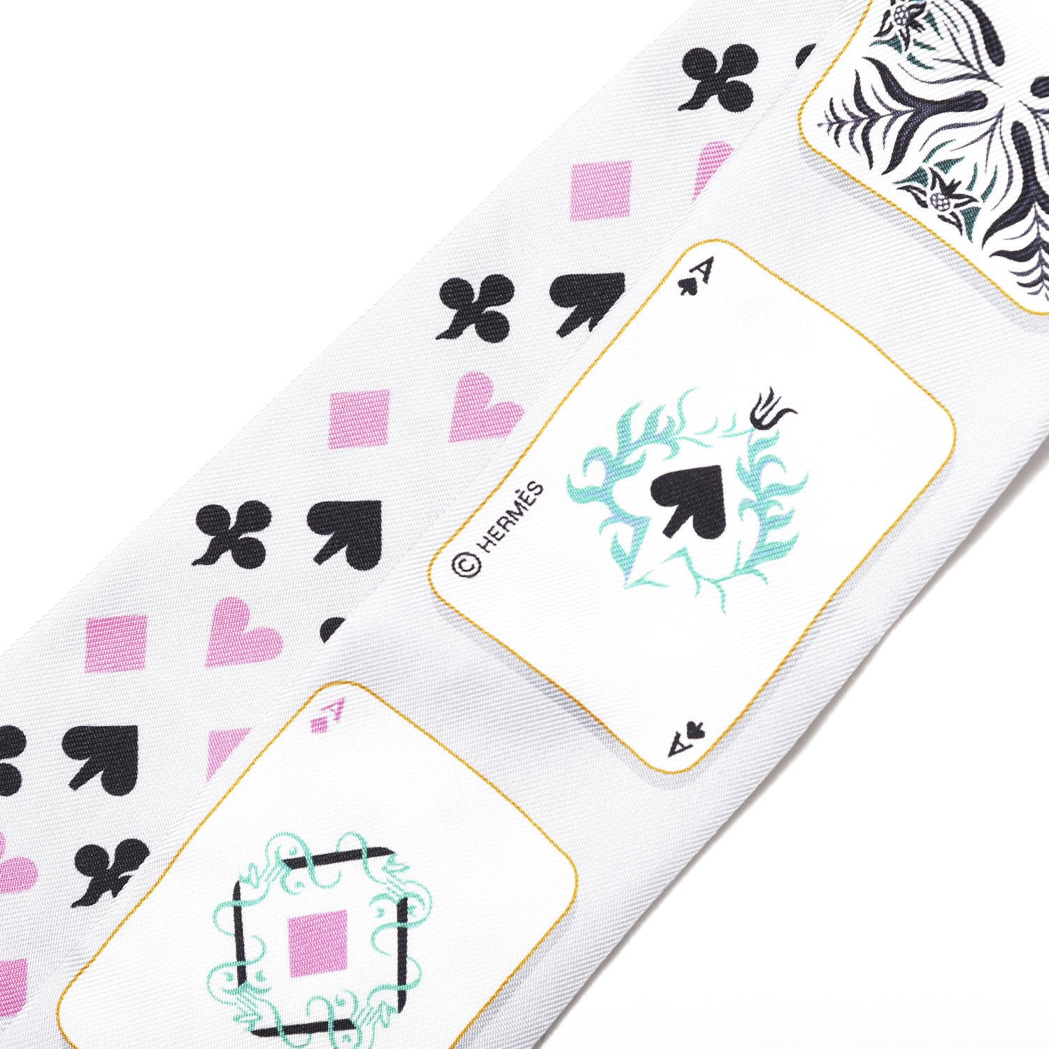 Hermes Silk Jeu de Cartes Twilly Gris Perle Rose Black 4 of 5