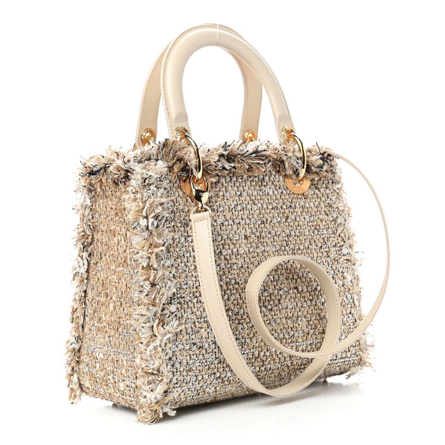 Christian Dior Tweed Crystal Fringe Medium Lady Dior Beige 3 of 9