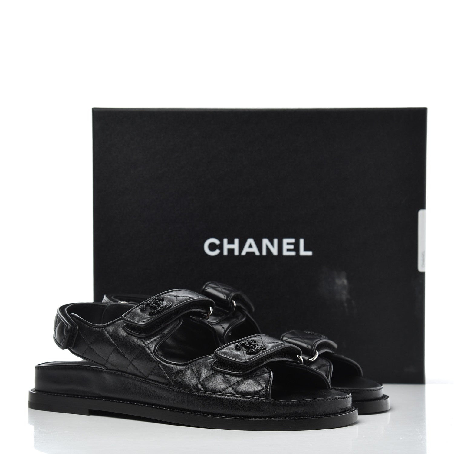 Chanel Lambskin Velcro Dad Sandals 39 Black 9 of 9