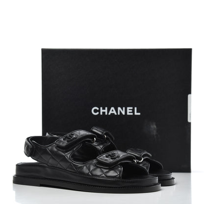 Chanel Lambskin Velcro Dad Sandals 39 Black 9 of 9