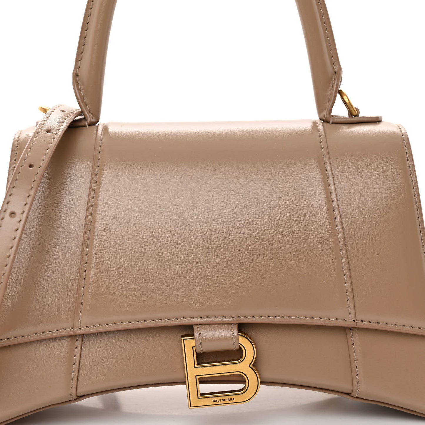 Shiny Box Calfskin Small Hourglass Top Handle Bag Sand