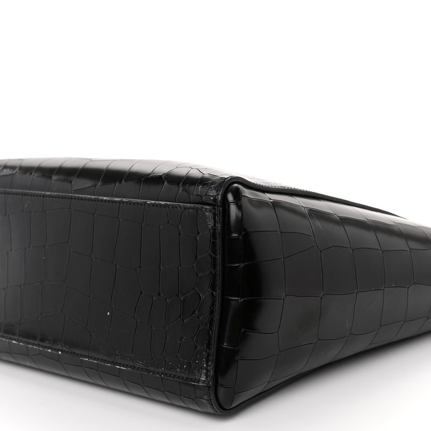 Calfskin Crocodile Embossed Medium Maple Tote Black