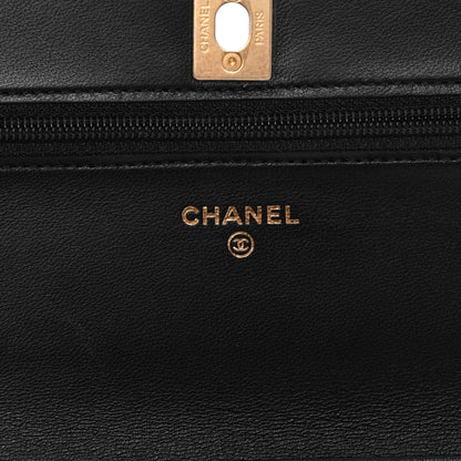 Chanel Lambskin Quilted CC Pearl Crush Wallet on Chain WOC Black 6 of 14