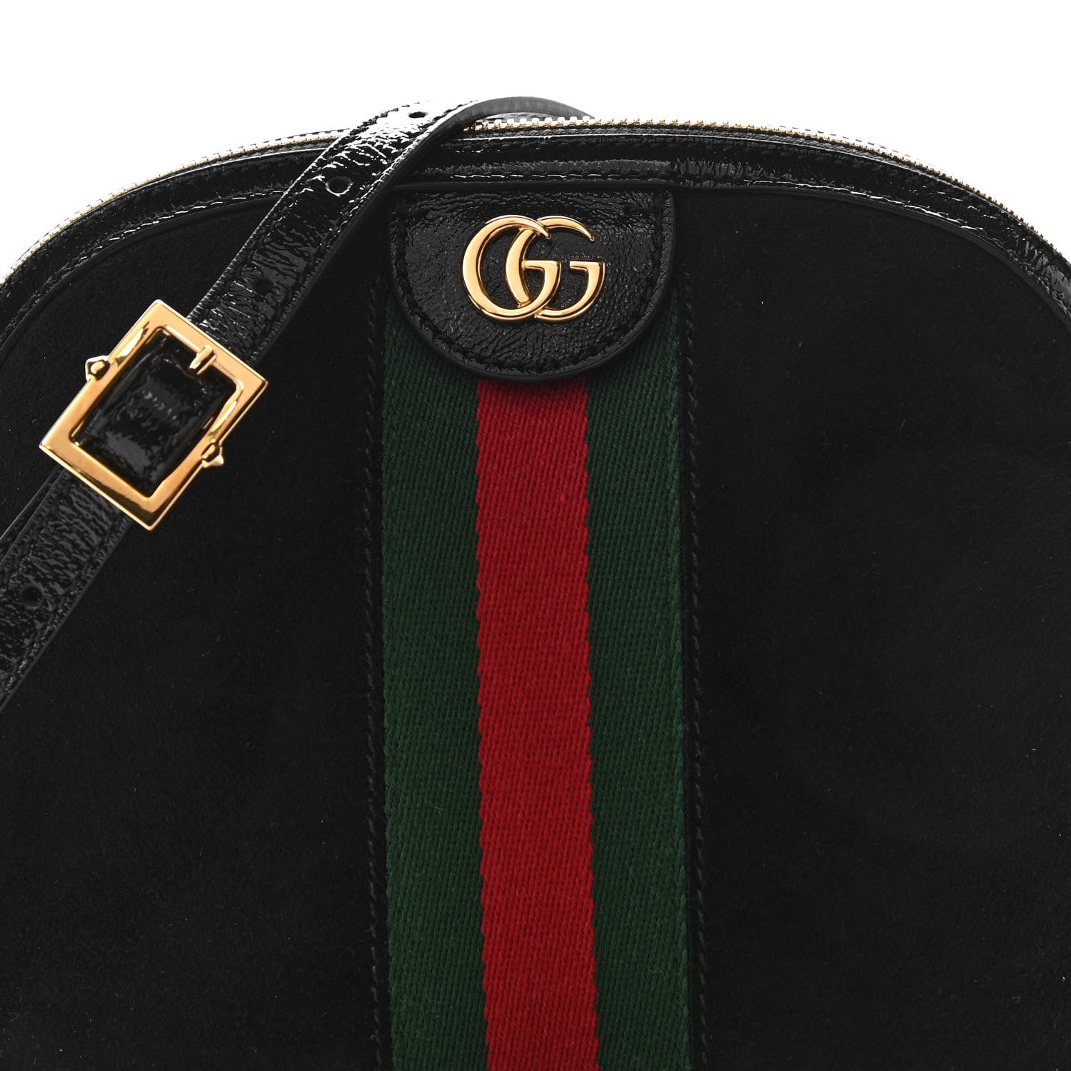 Gucci Suede Patent Web GG Small Ophidia Dome Shoulder Bag Black 10 of 10