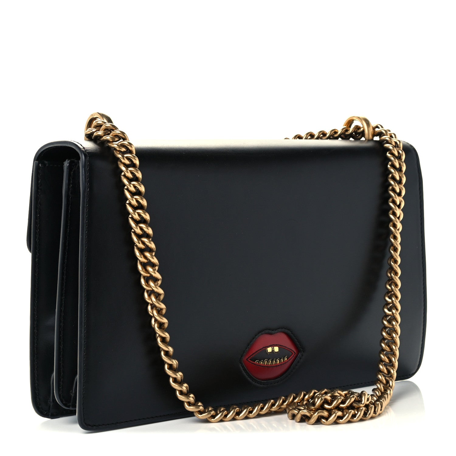 Gucci Knight Calfskin Malaga Kid Heart Medium GG Marmont Chain Handle Bag Black Hibiscus Red Multicolor 3 of 11