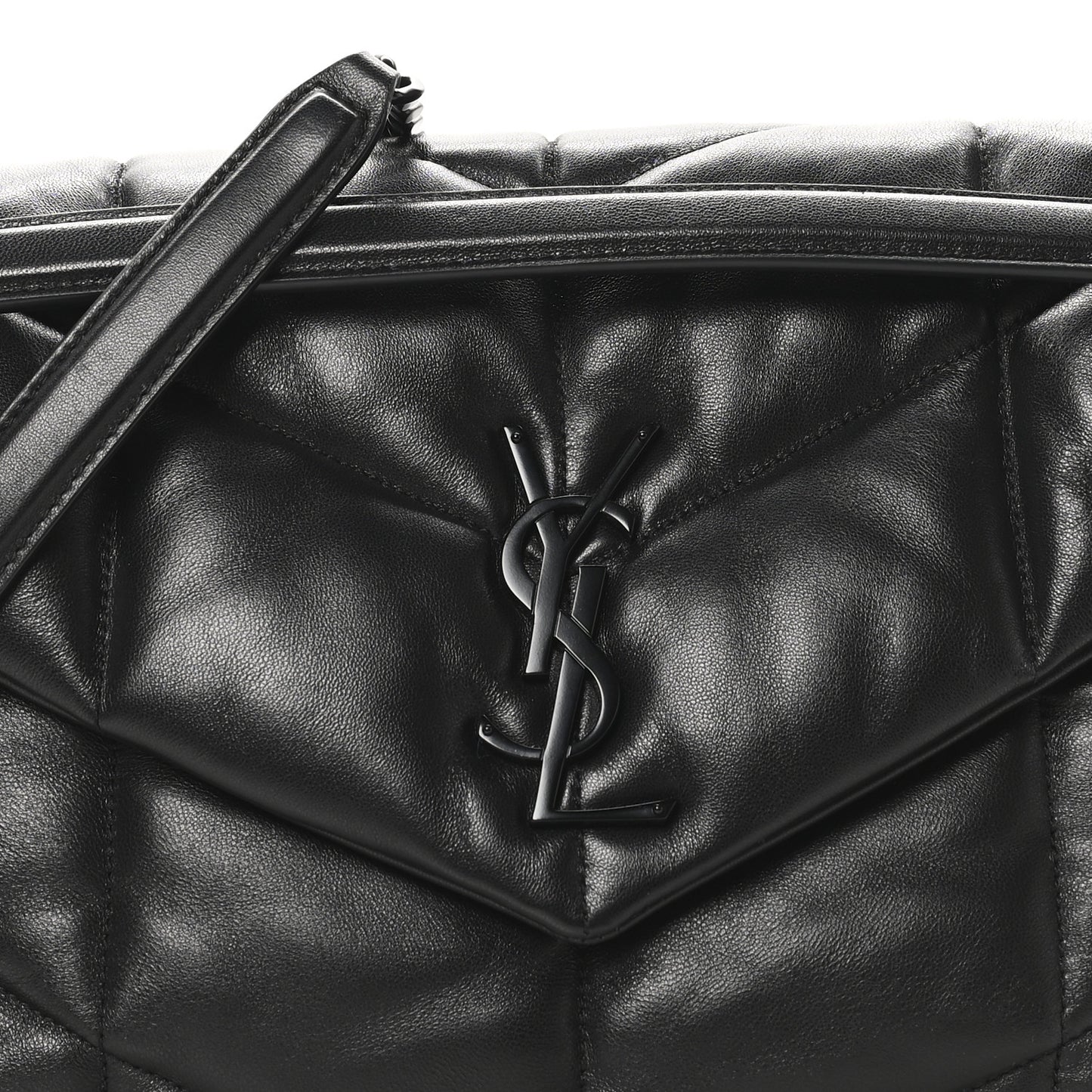 Lambskin Quilted Monogram Monochrome Medium Loulou Puffer Chain Satchel Black