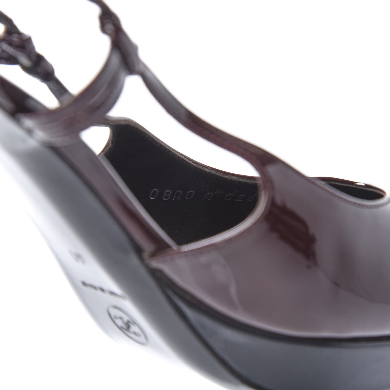 Chanel Patent Cap Toe Slingback Heels 41 Burgundy Navy 9 of 9