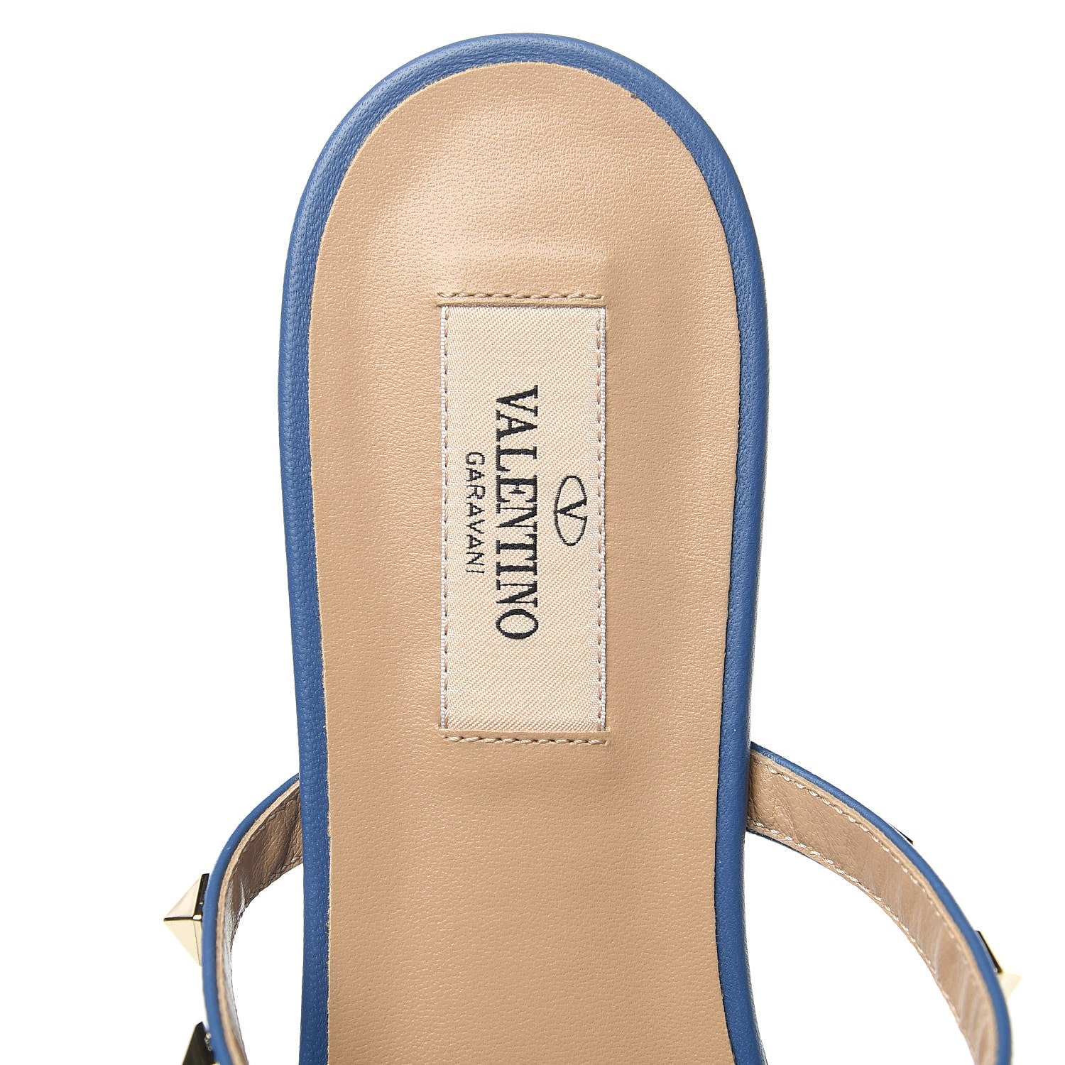 Valentino Garavani Nappa Rockstud Caged Flat Slide Sandals 39 Baltique 7 of 8
