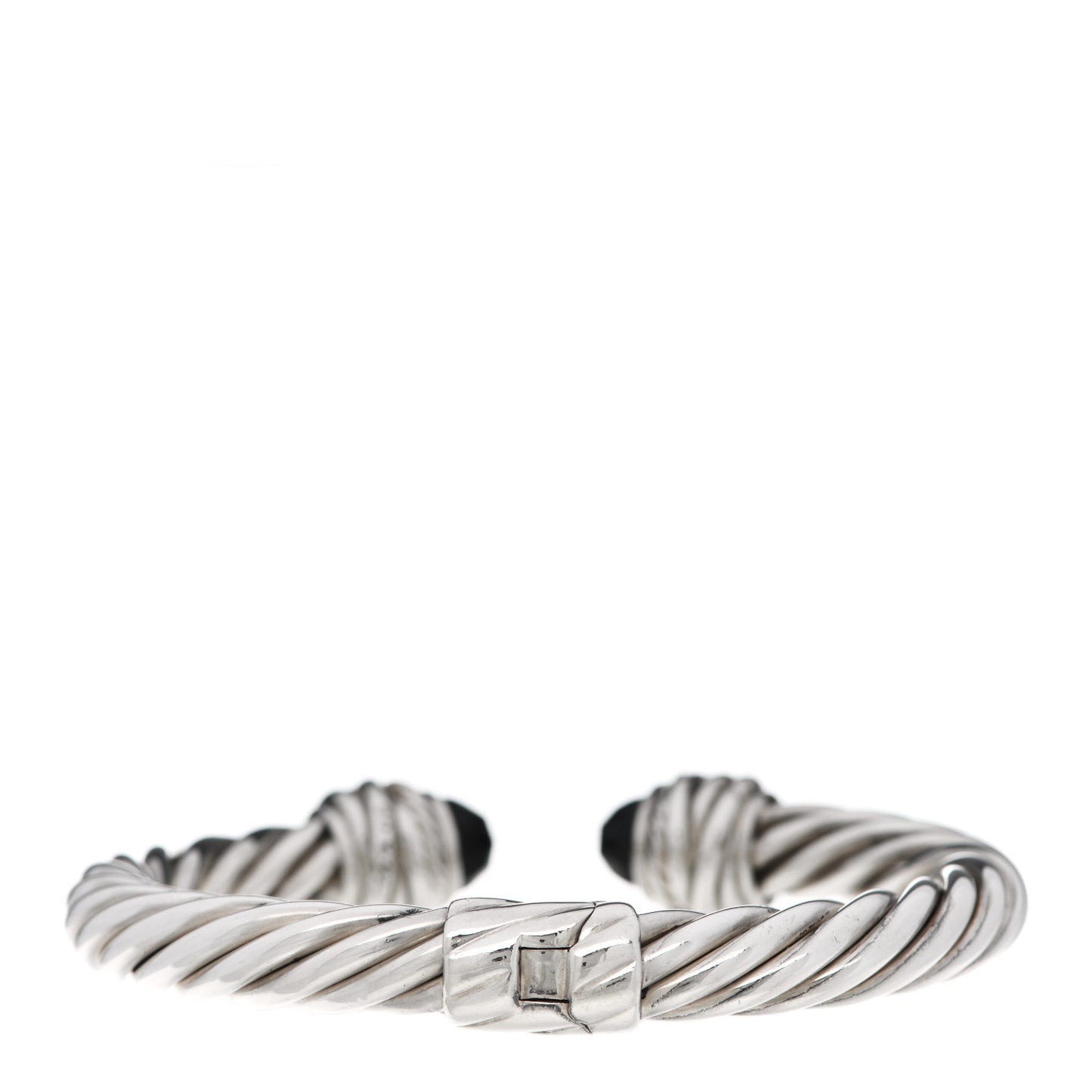 Sterling Silver Diamond Black Onyx 8.5mm Crossover Hinge Bracelet