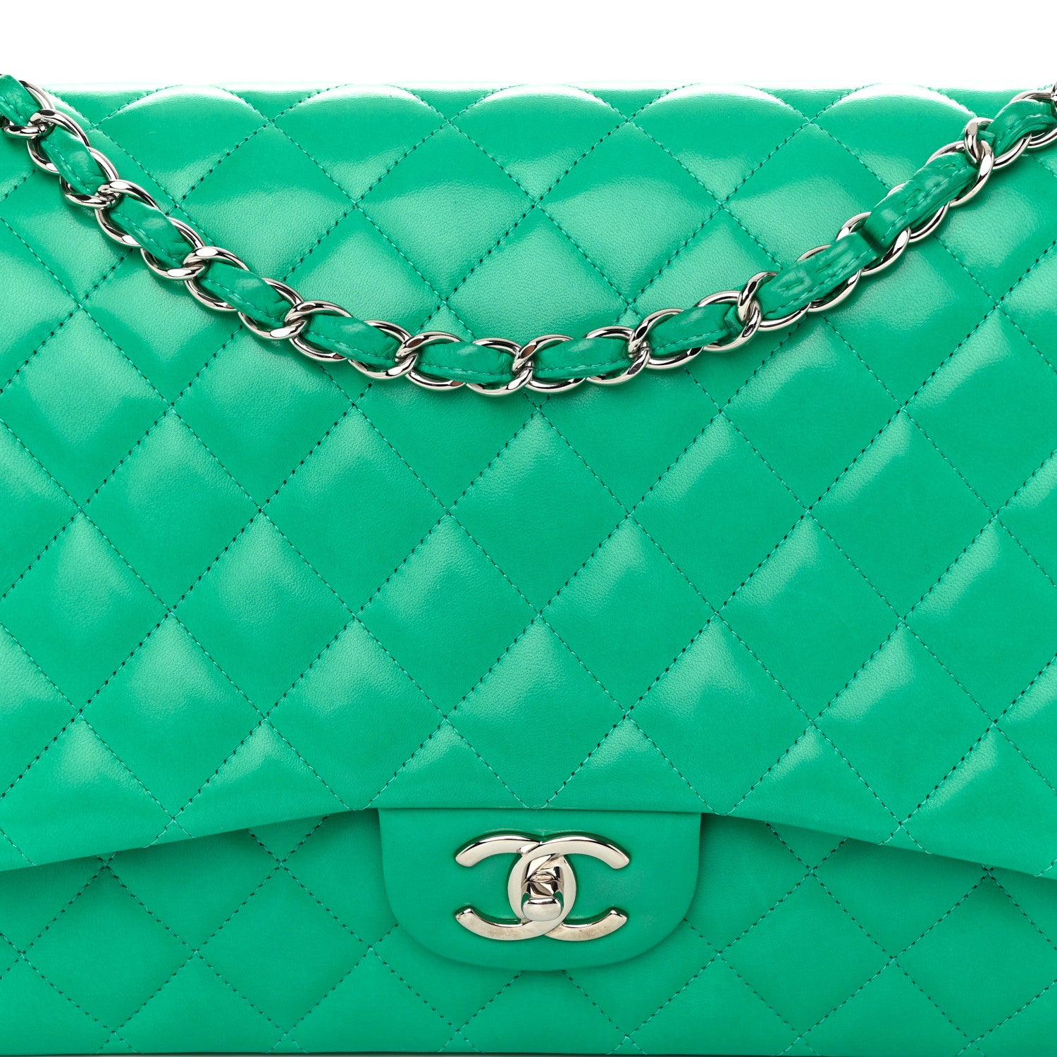Chanel Lambskin Quilted Maxi Double Flap Green 8 of 13