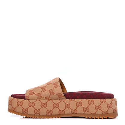 Gucci Canvas GG Monogram Angelina Platform Slide Sandals 40 Beige Ruggine 1 of 4