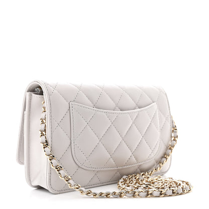 Chanel Lambskin Quilted Crystal CC Wallet On Chain WOC Grey 3 of 12