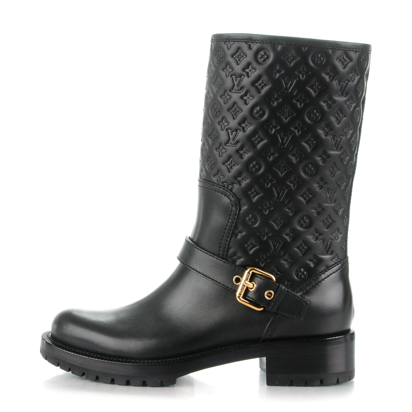 Calfskin Embossed Monogram Rebellion Half Boots 36.5 Black