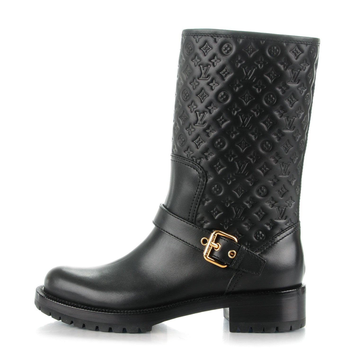 Louis Vuitton Calfskin Embossed Monogram Rebellion Half Boots 36.5 Black 1 of 8
