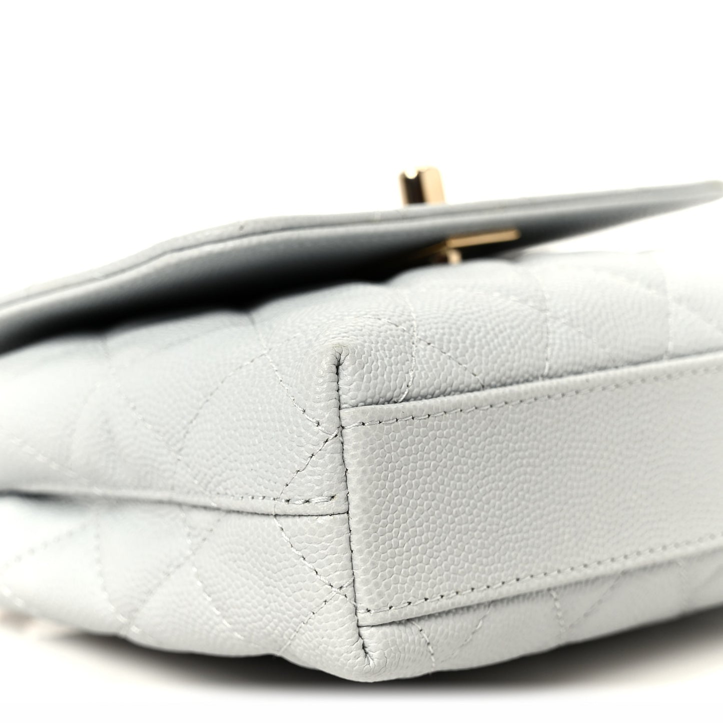 Caviar Lizard Embossed Quilted Coco Handle Clutch With Chain Light Blue