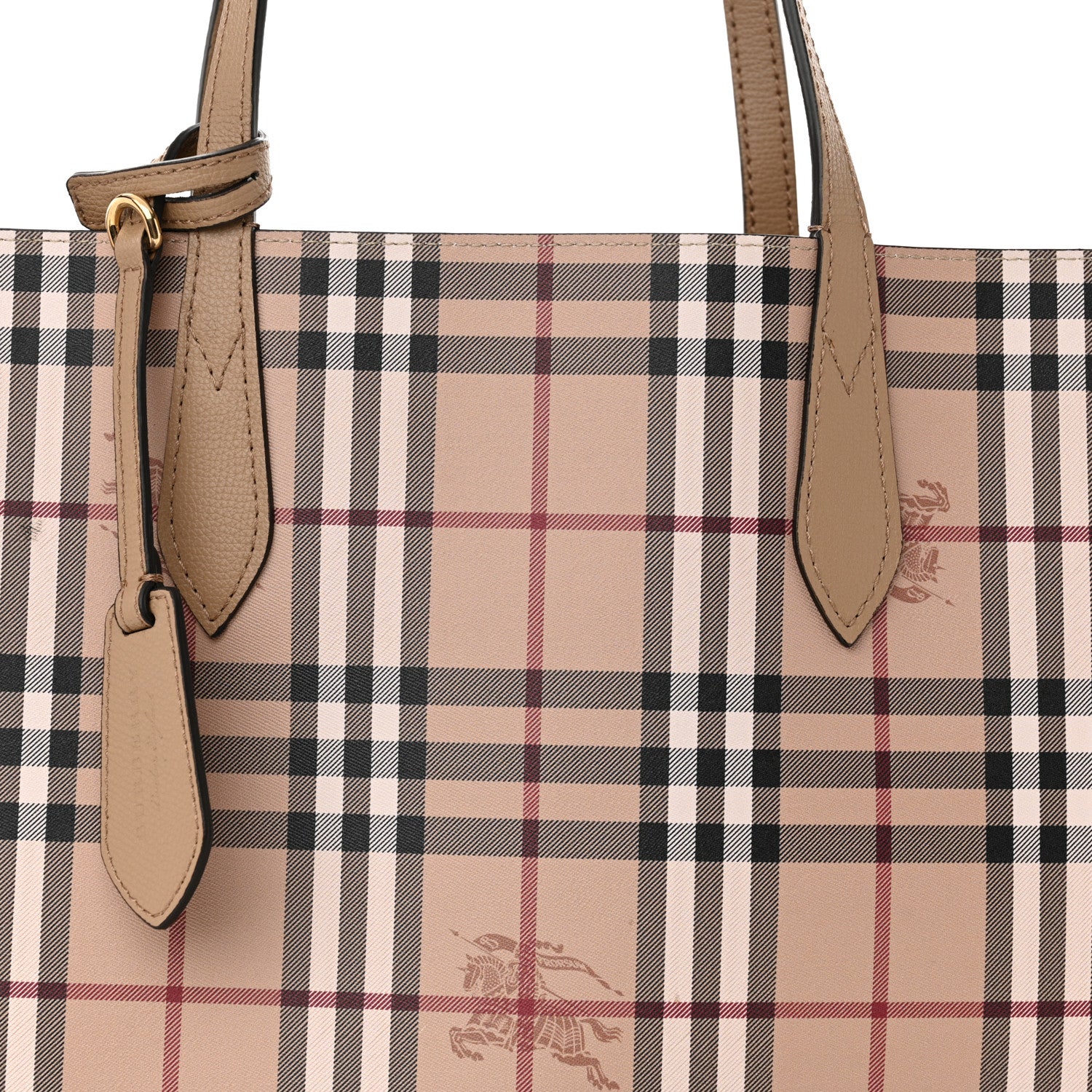 Burberry Grainy Calfskin Haymarket Check Medium Reversible Tote Camel 13 of 20