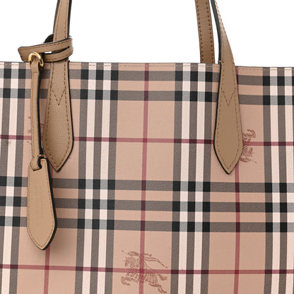 Burberry Grainy Calfskin Haymarket Check Medium Reversible Tote Camel 13 of 20