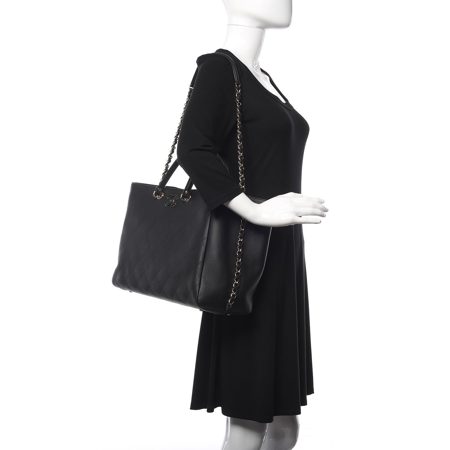 Chanel Bullskin Stitched Large Shopping Bag Black 2 of 10
