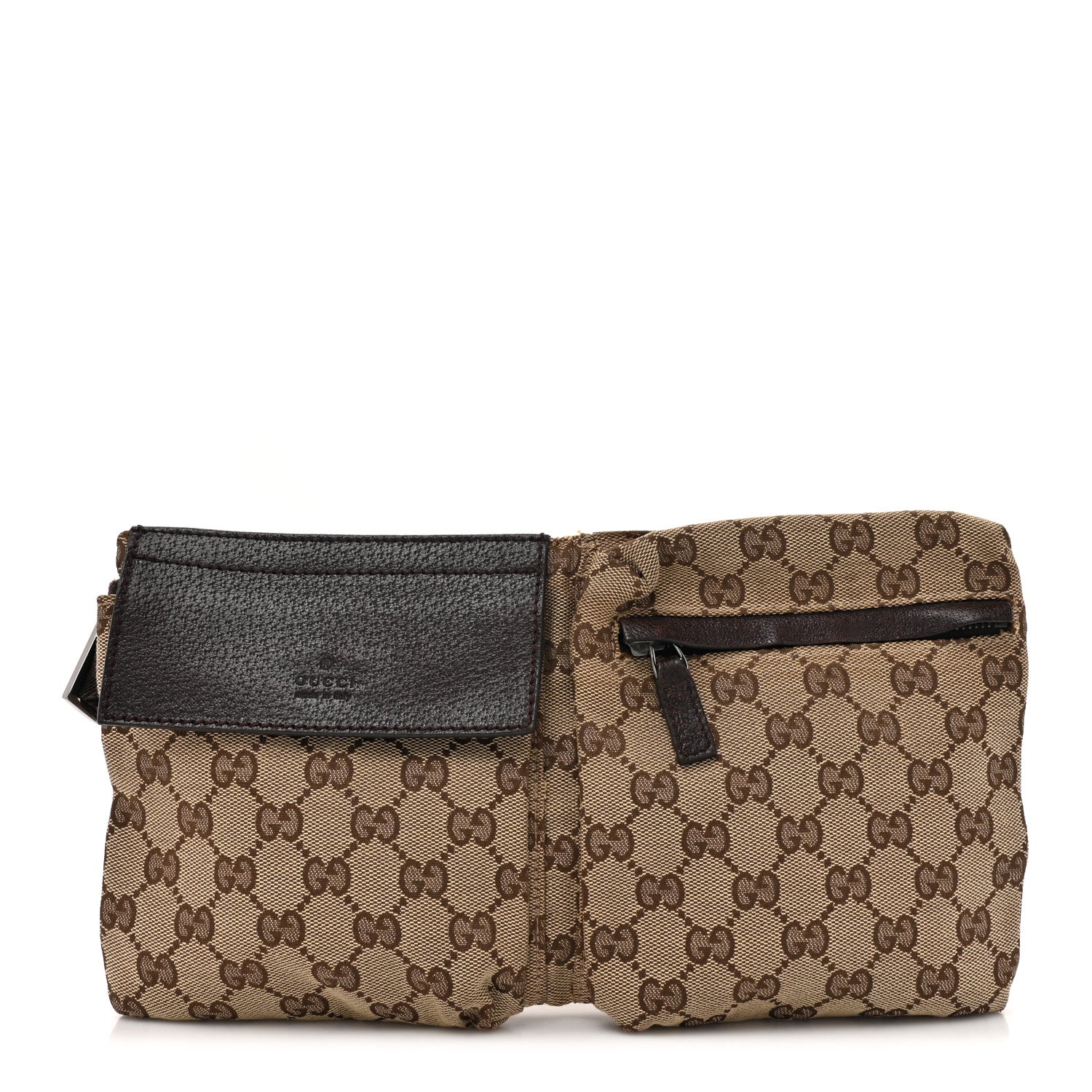 Gucci GG Monogram Double Pocket Belt Bag Dark Brown 1 of 13