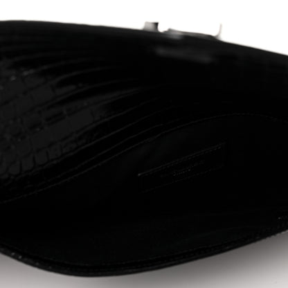 Saint Laurent Calfskin Crocodile Embossed Uptown Monogram Pouch Black 5 of 8