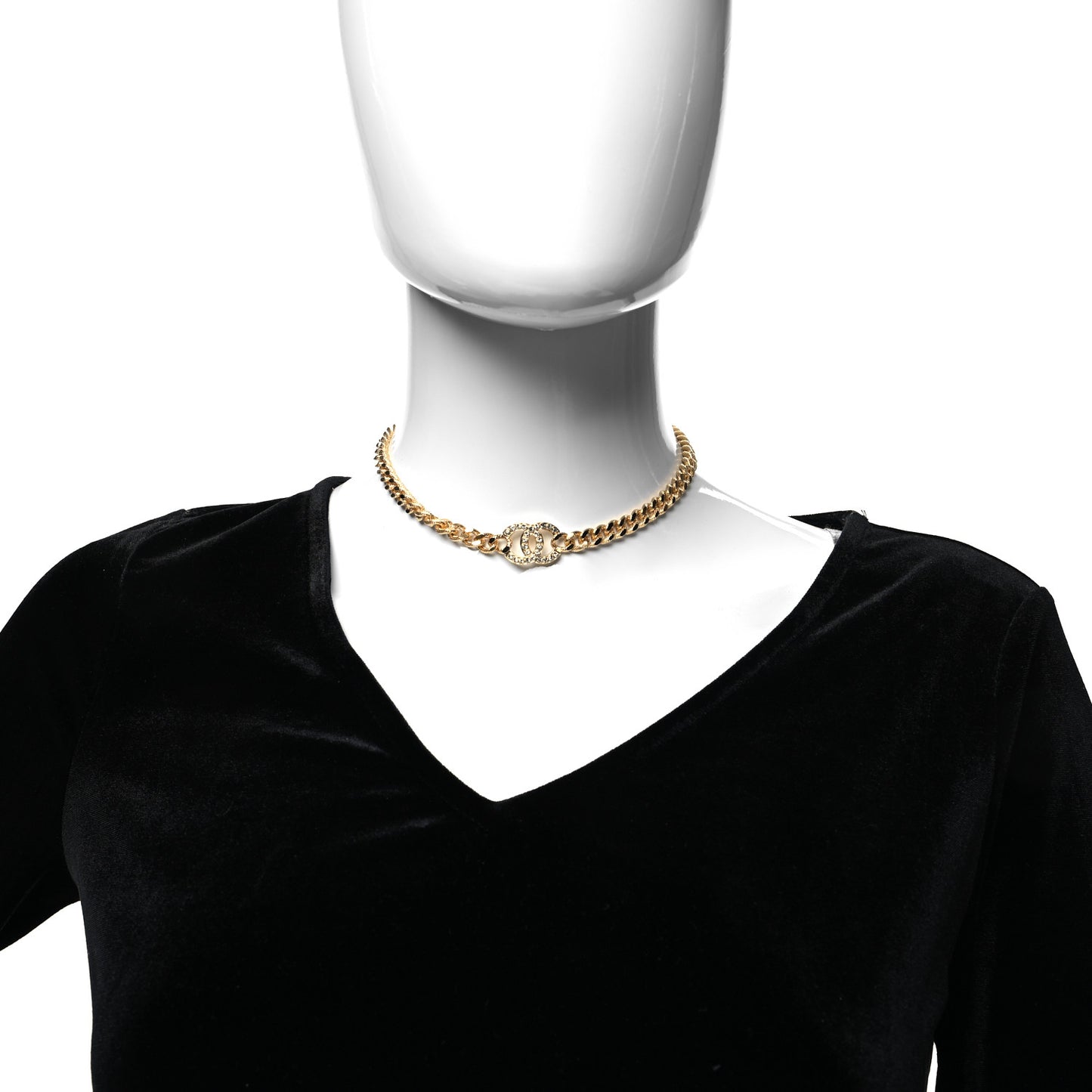 Crystal Chain Link CC Choker Necklace Gold