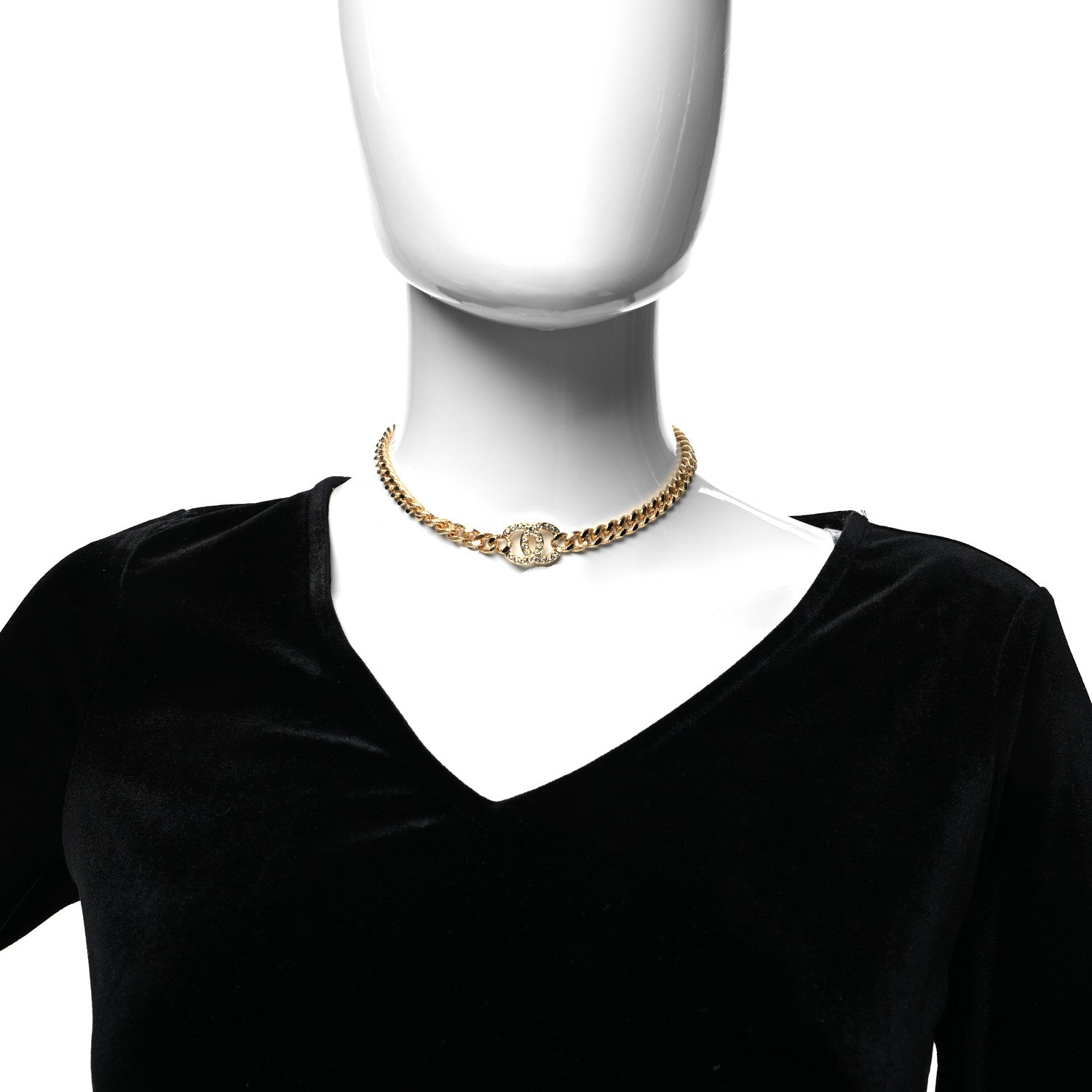 Chanel Crystal Chain Link CC Choker Necklace Gold 2 of 5