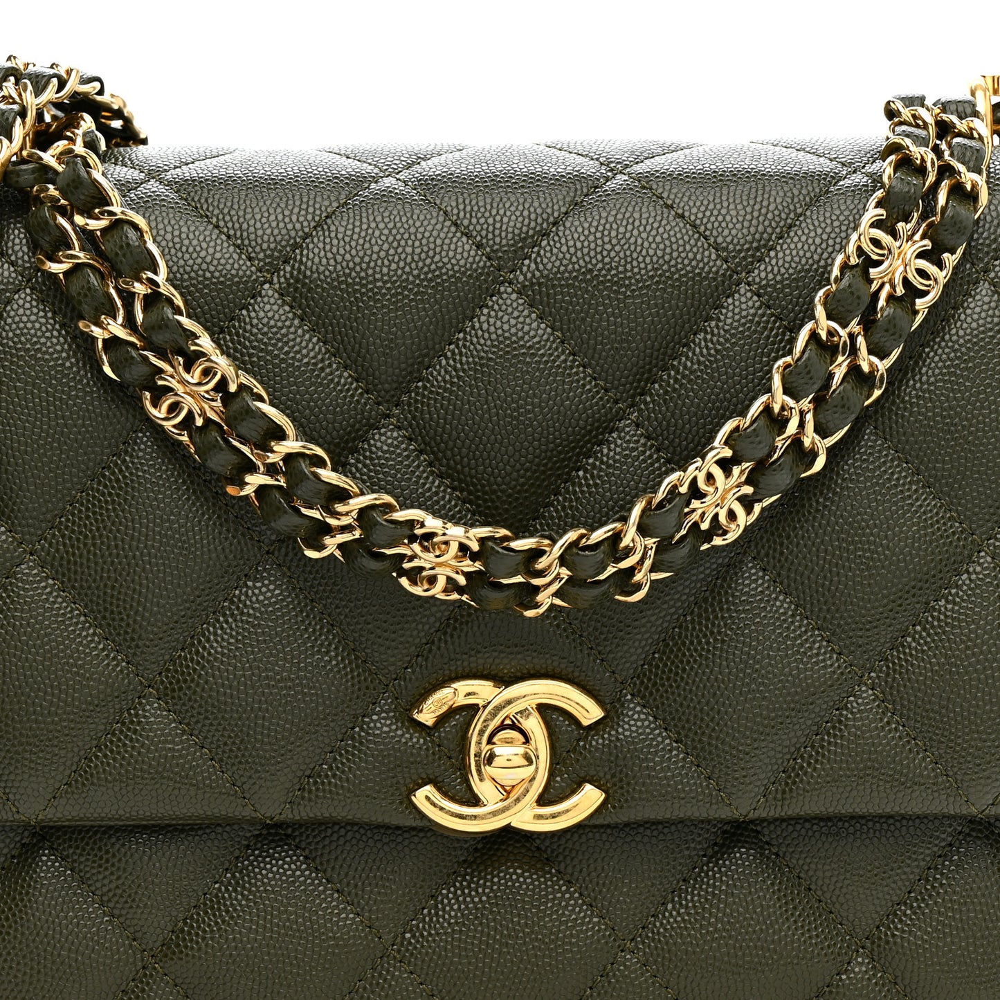 Caviar Quilted Mini Coco First Flap Khaki