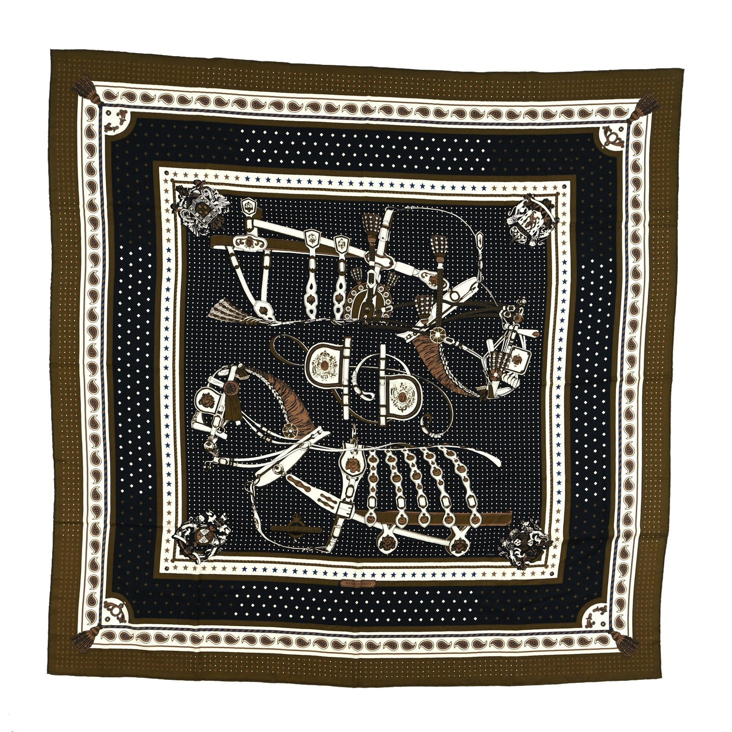 Silk Harnais De Cour Bandana Shawl 140 Bronze Black White