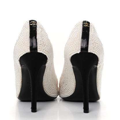 Chanel Pearl Sequins Cap Toe Pumps 37.5 Beige Black 7 of 11