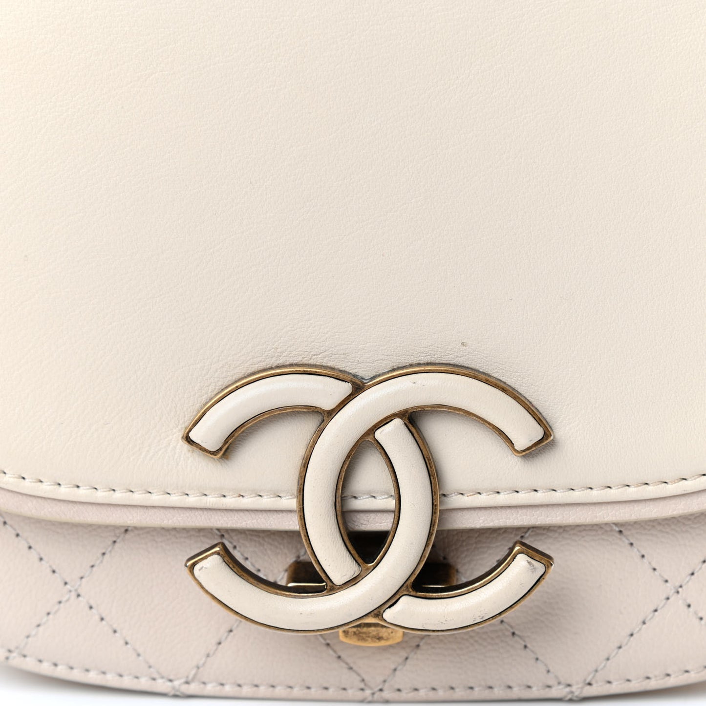 Shiny Calfskin Goatskin Quilted Small Coco Curve Messenger Flap White