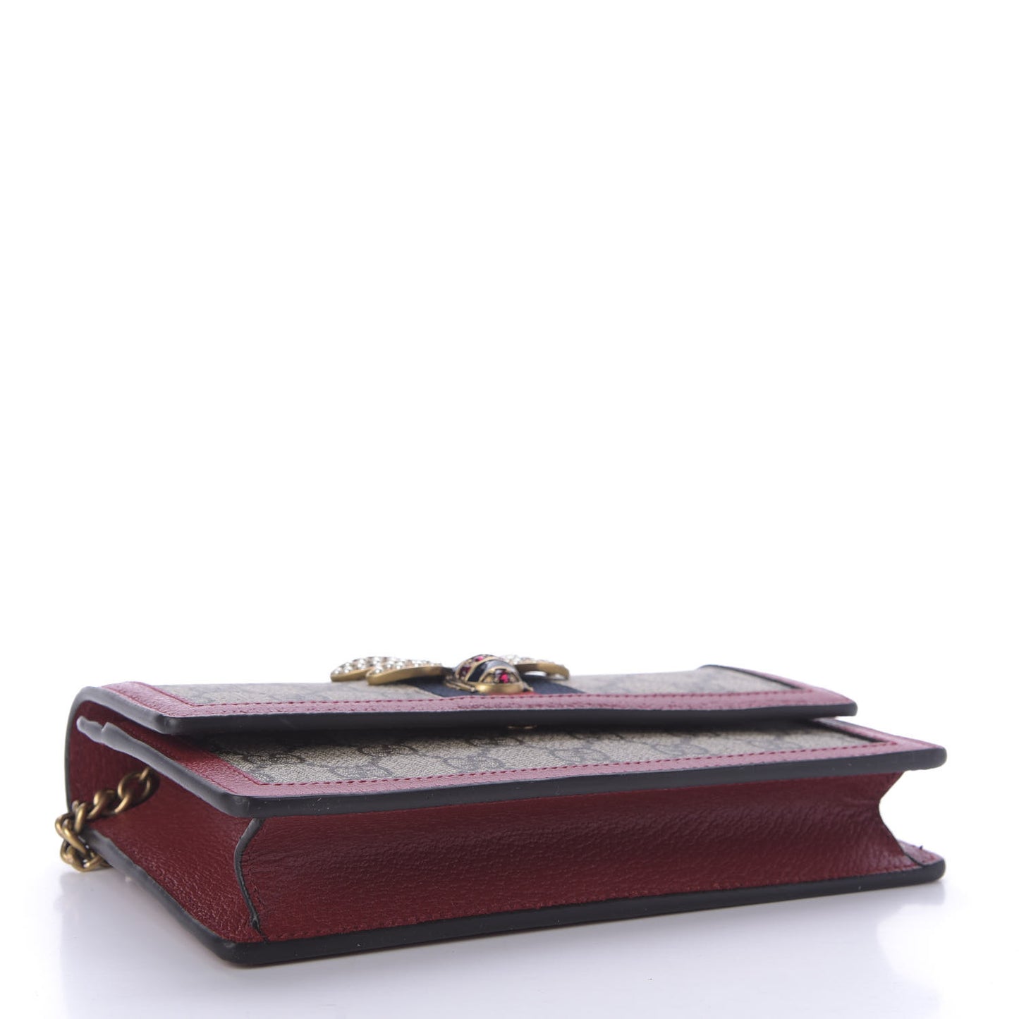 GG Supreme Monogram Web Queen Margaret Chain Wallet Red
