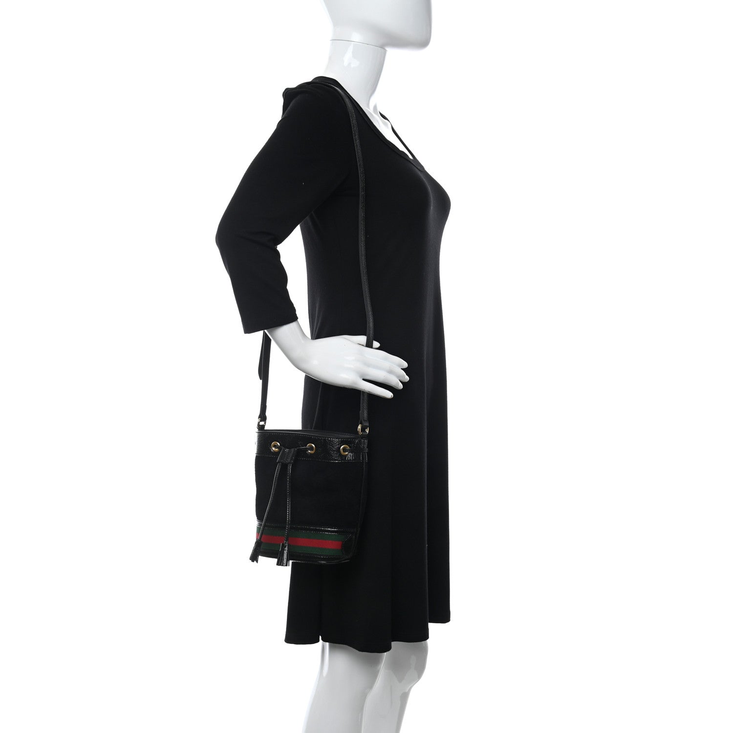 Gucci Suede Patent Web Mini Ophidia Bucket Bag Black 2 of 13