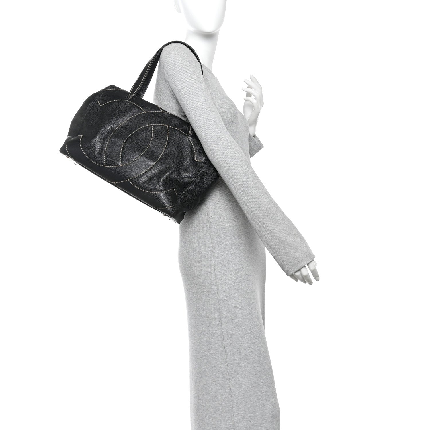 Chanel Caviar CC Stitched Medium Tote Black 2 of 11