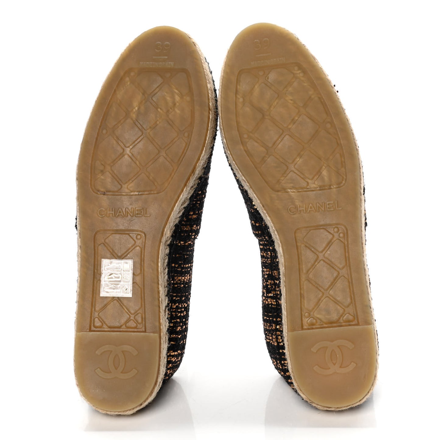 Metallic Tweed Grosgrain CC Espadrilles 39 Black Gold