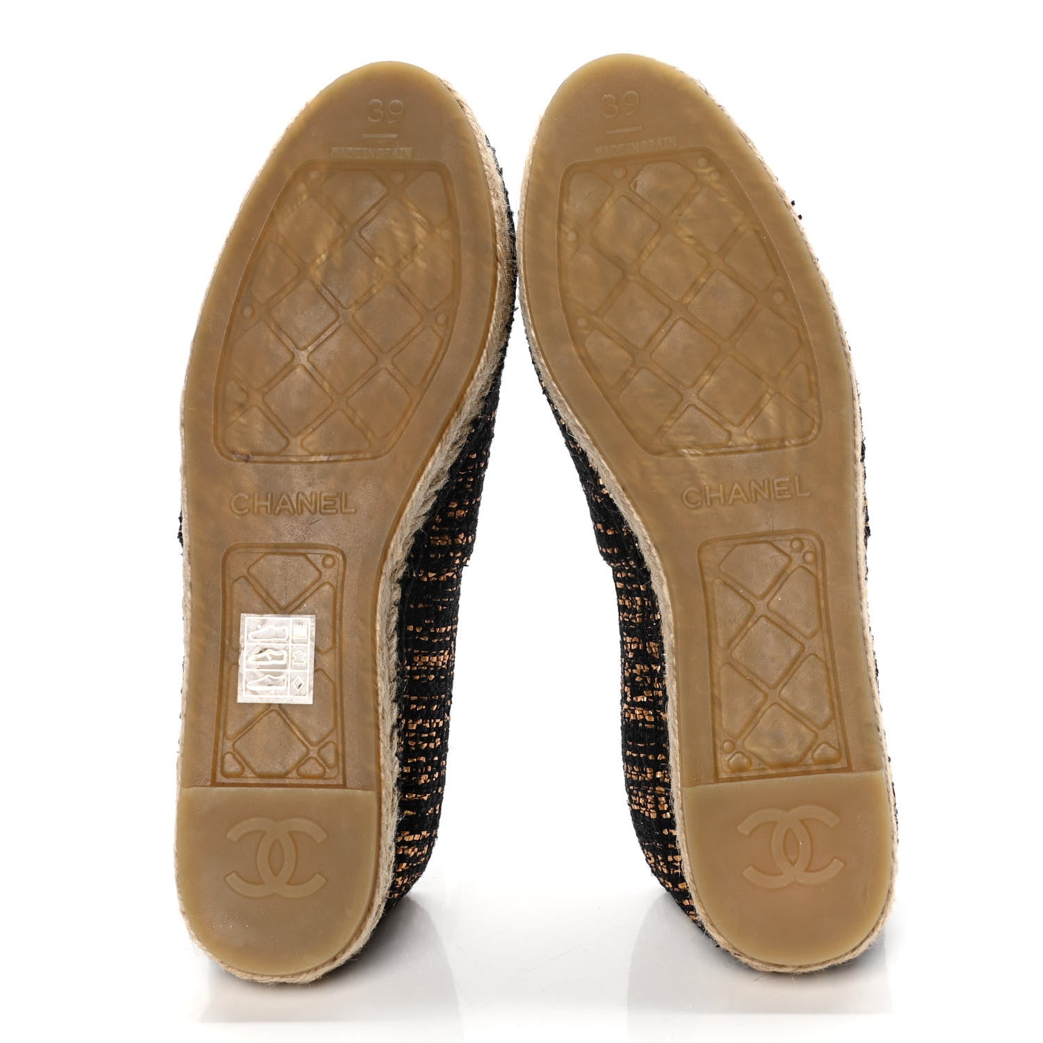 Chanel Metallic Tweed Grosgrain CC Espadrilles 39 Black Gold 13 of 15