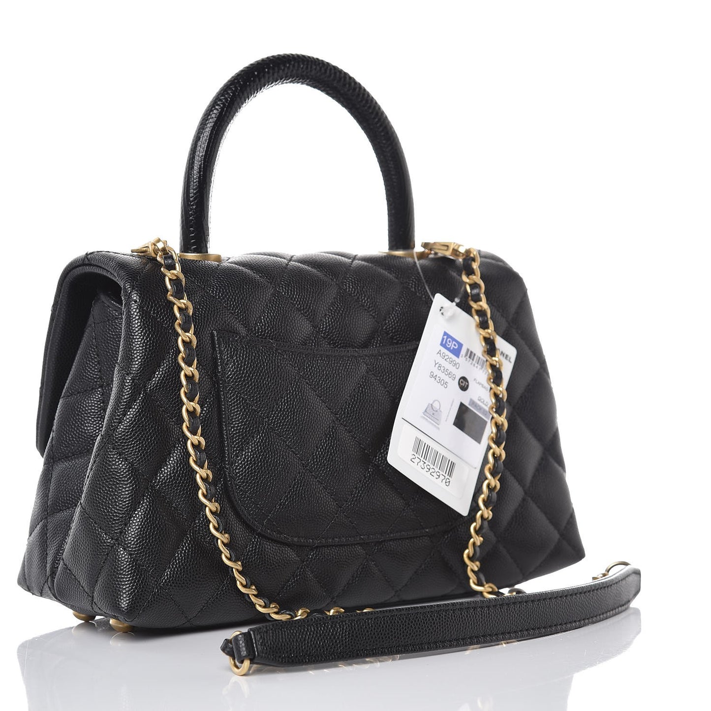 Caviar Lizard Quilted Mini Coco Handle Flap Black