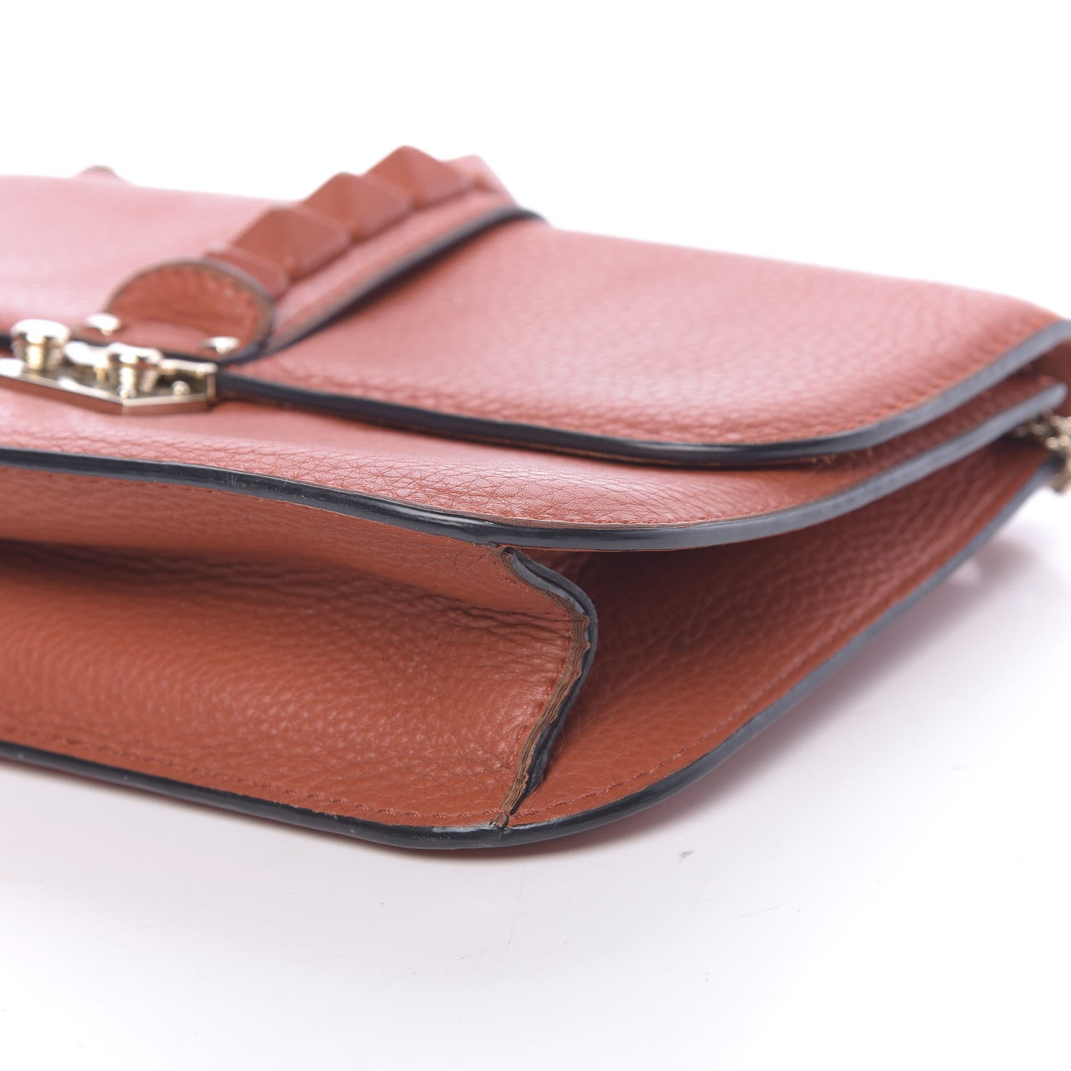 Valentino Garavani Pebbled Calfskin Monochrome Medium Glam Lock Rockstud Flap English Red 8 of 15