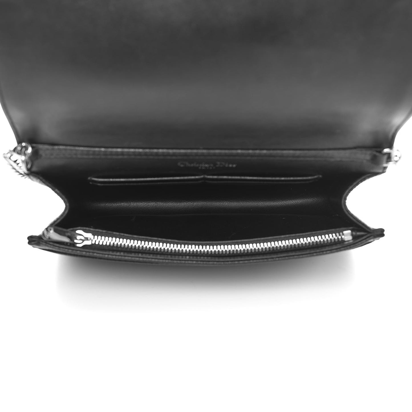 Grained Calfskin Diorama Wallet on Chain Pouch Black