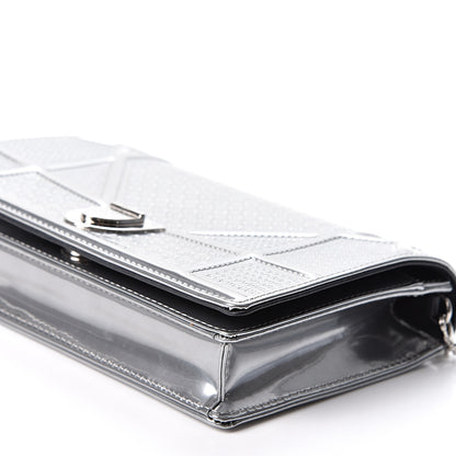 Christian Dior Metallic Patent Micro-Cannage Diorama Wallet on Chain Pouch Silver 8 of 8
