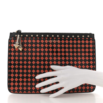 Givenchy Lambskin Checkered Medium Embossed Zip Pouch Black Orange 2 of 8