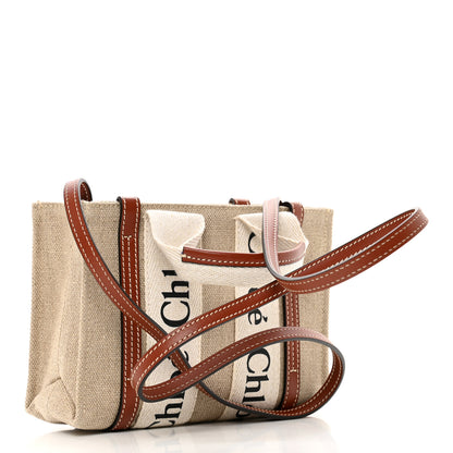 Chloe Cotton Calfskin Mini Woody Ribbon Tote White Brown 3 of 9