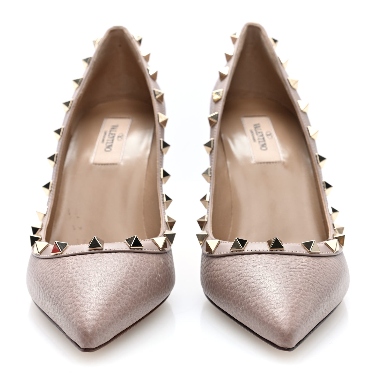 Pebbled Calfskin Rockstud 90mm Pumps 39 Poudre