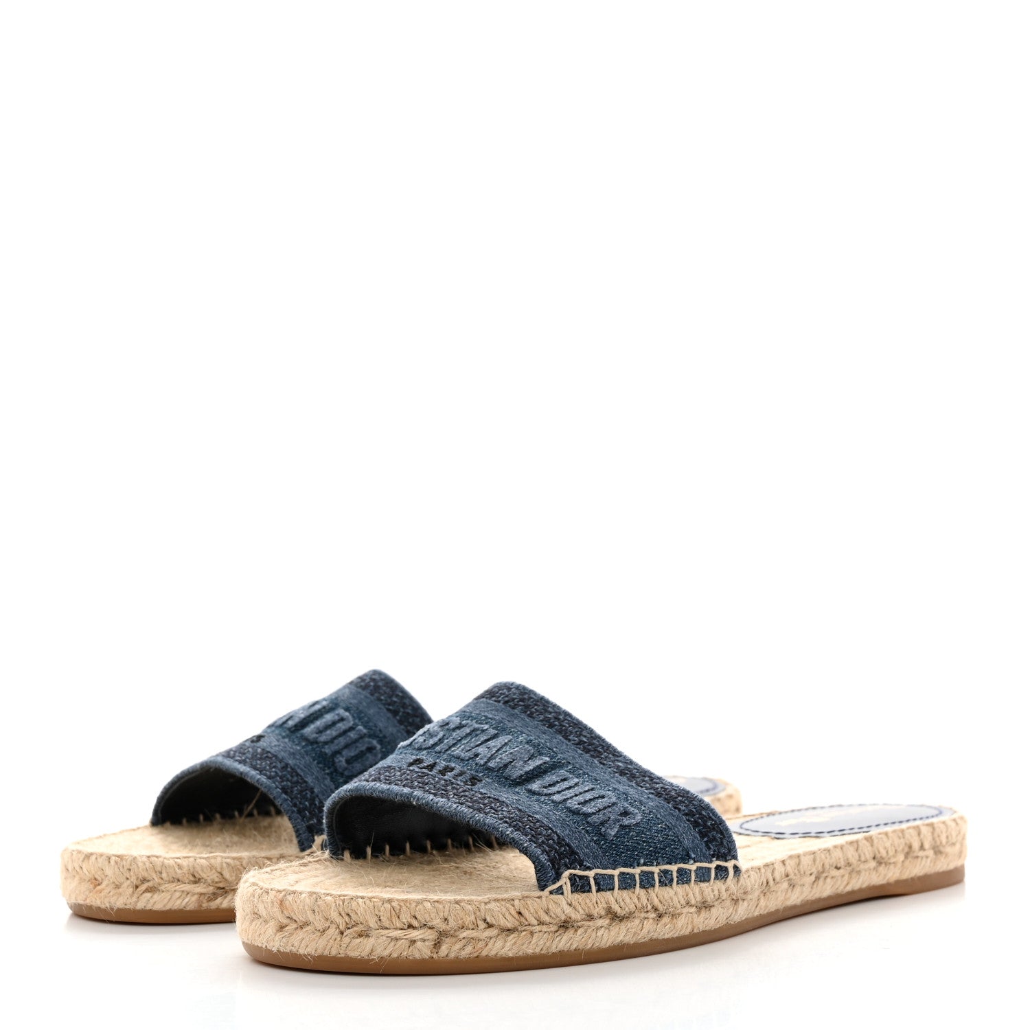 Christian Dior Denim Embroidered Granville Espadrille Flat Slide Sandals 40 Blue 3 of 8