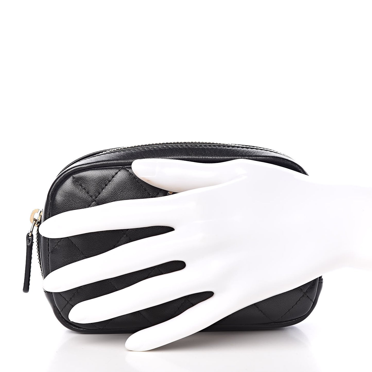 Lambskin Quilted Small Curvy Pouch Cosmetic Case Black