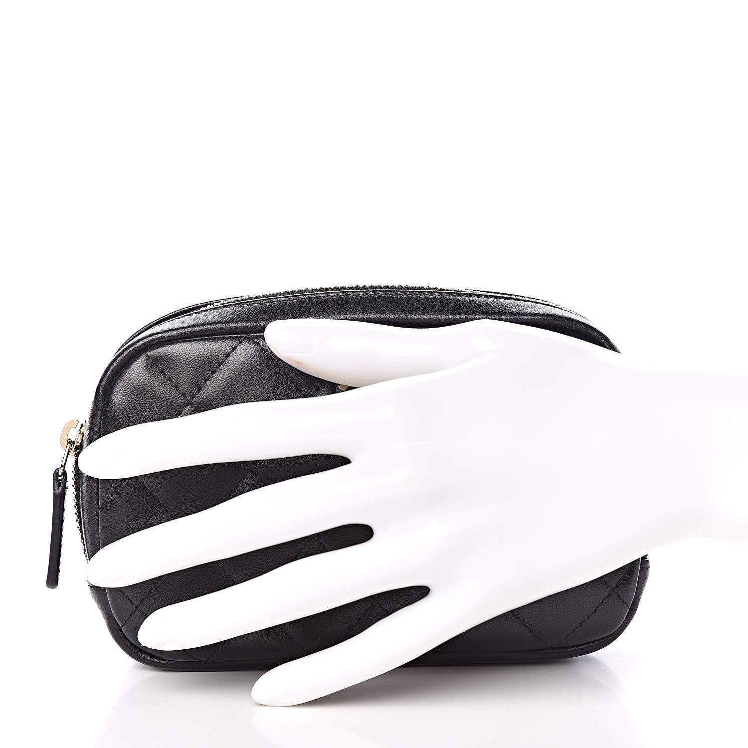 Chanel Lambskin Quilted Small Curvy Pouch Cosmetic Case Black 2 of 8